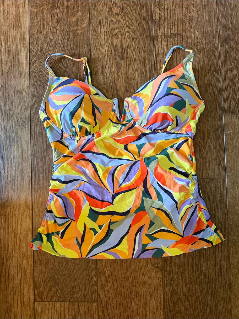 Anne Cole Multicolor Leaf-Print Swim Camisole in Yellow, Orange, Purple, Green